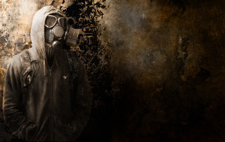 Man gas mask rusted wall - a gas mask free wallpaper