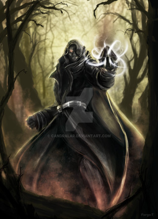 Man black coat lightsaber forest - magic free wallpaper for mobile