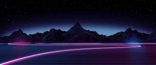 Neon road mountain night synthwave - a long road free wallpaper