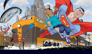 Flying man superman cape blue - chris ware free wallpaper