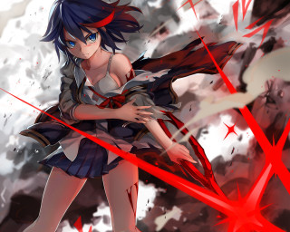 Woman blue hair sword in - explosion free wallpaper for desktop