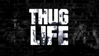 Brick wall thug life man - a white text free wallpaper