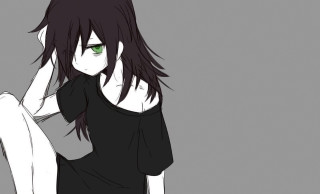 Gothic anime woman greeneyes crossed - half free wallpaper for desktop