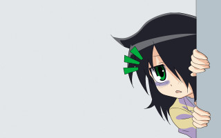 Girl peeking wall green arrow - flat free wallpaper