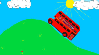 Red bus hill sky background - a childs free wallpaper
