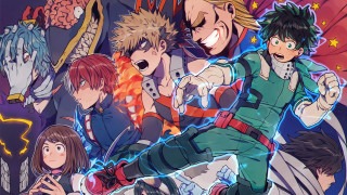 Anime group smiling arms around - one person free wallpaper for desktop