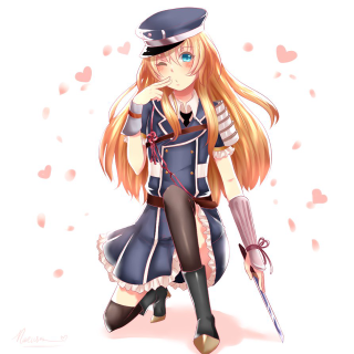 Girl hat sword anime armor - a white surface free wallpaper for tablet