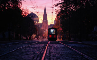 Train tracks tall building sunset - berlin secession free wallpaper