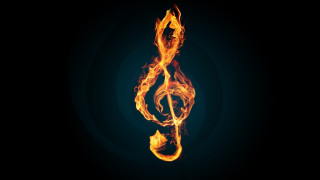 Fire musical note black background - music free wallpaper