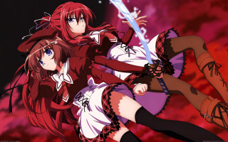Anime girls red hair sword - two anime girl free wallpaper