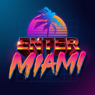 Retro enter miami game logo - free neon wallpaper for tablet