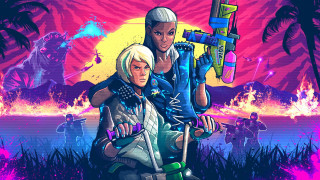 Couple sunset gun hand standing - free cyberpunk wallpaper