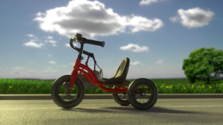 Red tricycle road tree blue - vray free wallpaper