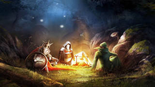 Knights campfire woods night tent - game art free wallpaper