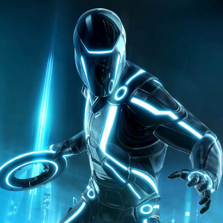 Futuristic man suit disc glowing - panfuturism free wallpaper for tablet