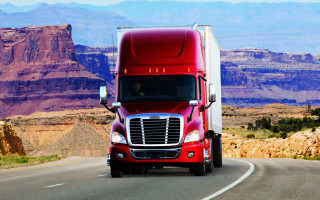 Red semi truck mountain road - the mountain free wallpaper