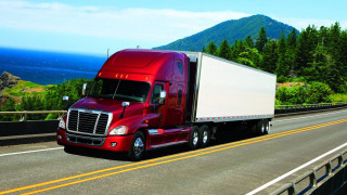 Red semi truck highway forest - a highway next free wallpaper