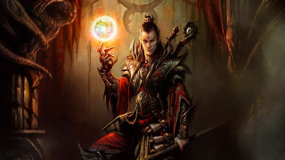 Man red robe glowing orb - arcane free wallpaper