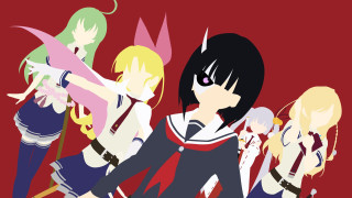 Anime girls red background group - a red background behind them free wallpaper