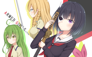 Anime girls green hair swords - a green hair free wallpaper