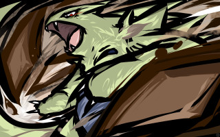 Green creature mouth open tie - sharp claw free wallpaper