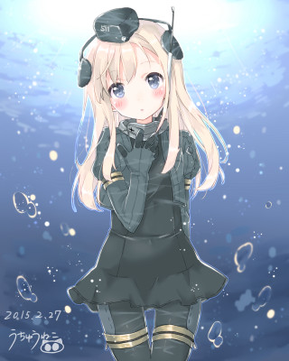 Girl black dress headphones water - a blue sky behind her free wallpaper for mobile