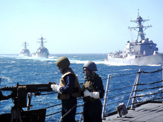 Men ship battleship ocean background - two man free wallpaper