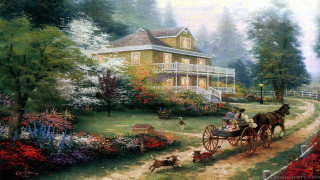 Horse carriage garden house dog - a painting of a horse free wallpaper