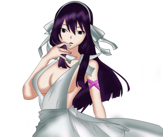 Woman purple hair white dress - half body free wallpaper