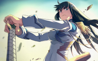 Woman gray outfit sword bird - the sky behind her free wallpaper