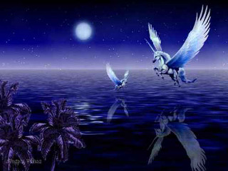 Birds flying ocean night moon - dreamlike free wallpaper