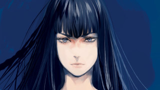 Woman long black hair blue 5 - ayako rokkaku free wallpaper