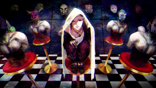 Creepy heads checkered floor painting - theatrical free wallpaper for desktop