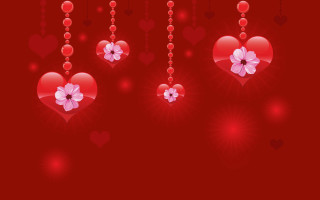 Red background hearts flowers beads - plain background free wallpaper