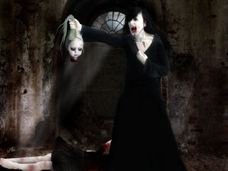 Woman black dress creepy doll - a black dress holding free wallpaper