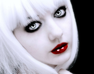Whitehair blackandredmakeup redlips gothicart photorealistic - makeup free wallpaper