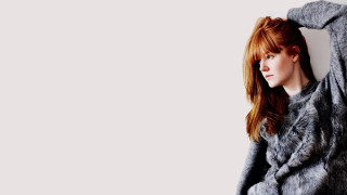 Woman red hair gray coat - red hair free wallpaper