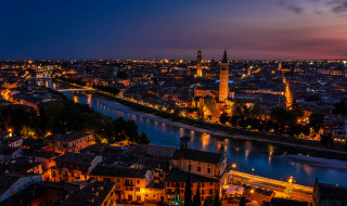 City river night lights buildings 2 - correggio free wallpaper