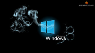 Black background smoke blue window - computer art free wallpaper for desktop