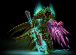 Demon staff wings blue glow - a staff free wallpaper