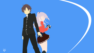 Anime couple characters blue background 6 - a white line in the middle free wallpaper