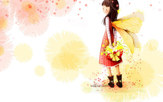 Girl flower bouquet butterfly wings - a background of flowers free wallpaper