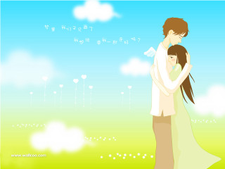 Man woman hugging grass sky - a sky background behind them free wallpaper