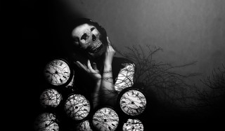 Woman skeleton face clocks time - dark art free wallpaper