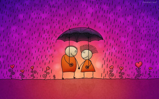 Couple umbrella rain hearts background - the ground behind them free wallpaper