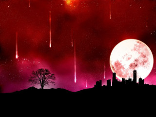 Red moon tree balance fantasy - a red sky free wallpaper