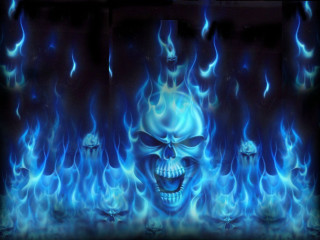 Blue fire skull flames eyes - an airbrush painting free wallpaper for desktop