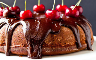 Chocolate bundt cake cherries plate - cherry free wallpaper