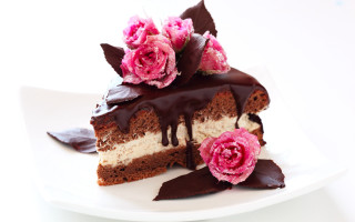 Cake chocolate icing pink flowers - a fork free wallpaper