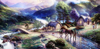 Horse carriage mountain stream bridge - carriage free wallpaper